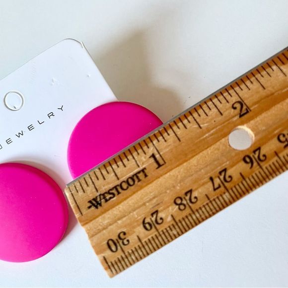 Hot Pink, Large Round Button Style Disk Earrings, retro 50s 60s 90s, NWT - Picture 4 of 4